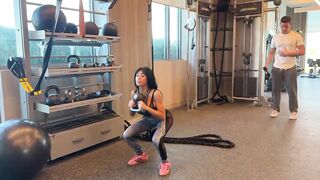 Nicole Doshi and Ember Snow get wild with a random gym guy