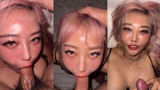 Kitty Lixo Asian Pink Hair BDSM Blowjob and Facial