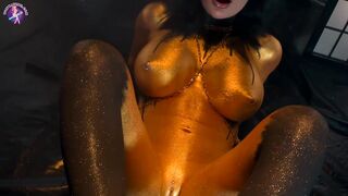 Sonya Vibe Gold Paint Fetish Anal And Dildo Play