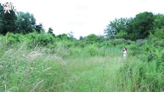 April Maxima Takes A Double Pounding From Two Tall Men In The Woods