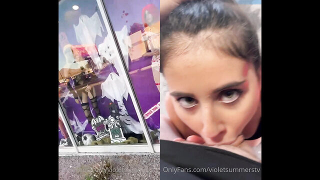 Violet Summers Gives A Sloppy Parking Lot Blowjob