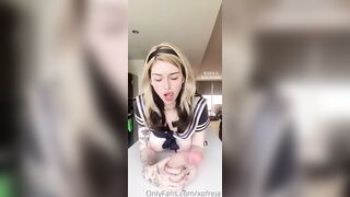 Xo Freja Squirts Her Wet Pussy On The Countertop In Stockings