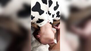 AlexaStone69 Surrenders To Face Pleasure In Cow Costume