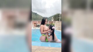 Andrea Soto Rubs BabyBriUrdaneta's Core Poolside