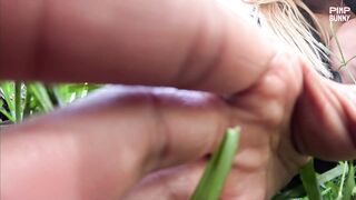 Elsa Mia Rubs Her Nude Pierced Pussy Outdoors