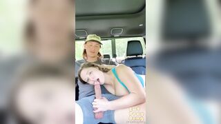 Eat Pray Dong Gags On Hard Cock In Car Daylight