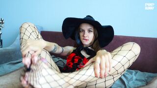 Sunako Crushes Cock With Her Fishnet Witch Soles