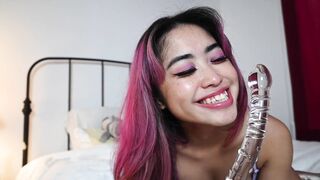 Asmaradana18 Squirts Hard Fucking Her Glass Dildo