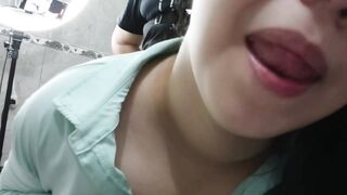 Cherry Bomb Deepthroats Thick Cock In The Bathroom