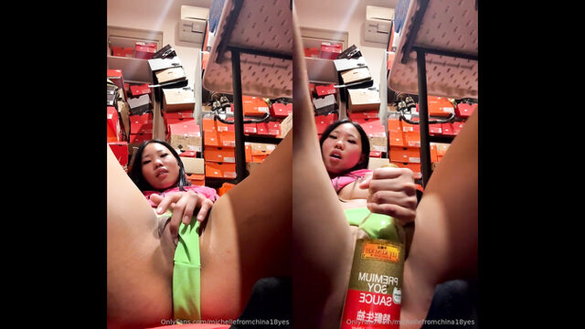 MichelleFromChina18Yes Grinds Her Pussy on a Bottle
