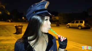 Policewoman Vina Sky Flaunts Her Tiny Pussy Outdoors Shamelessly