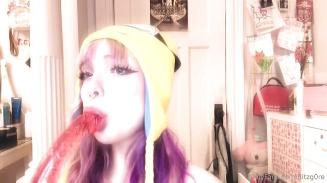 DitzyMaruu Delivers Intense Deep Throat With A Dildo
