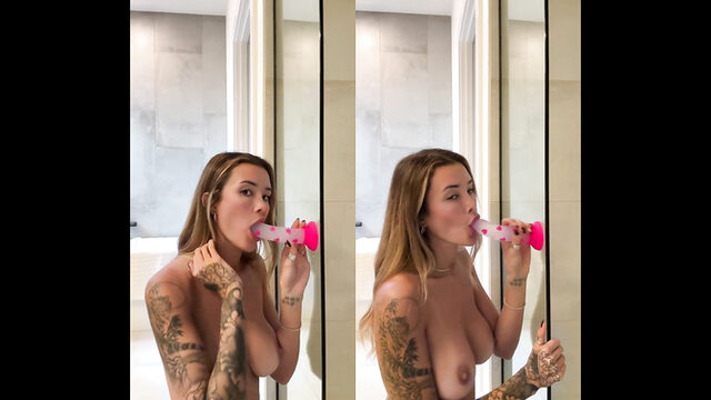 Indieegold Sucks Her Mounted Dildo Intimately